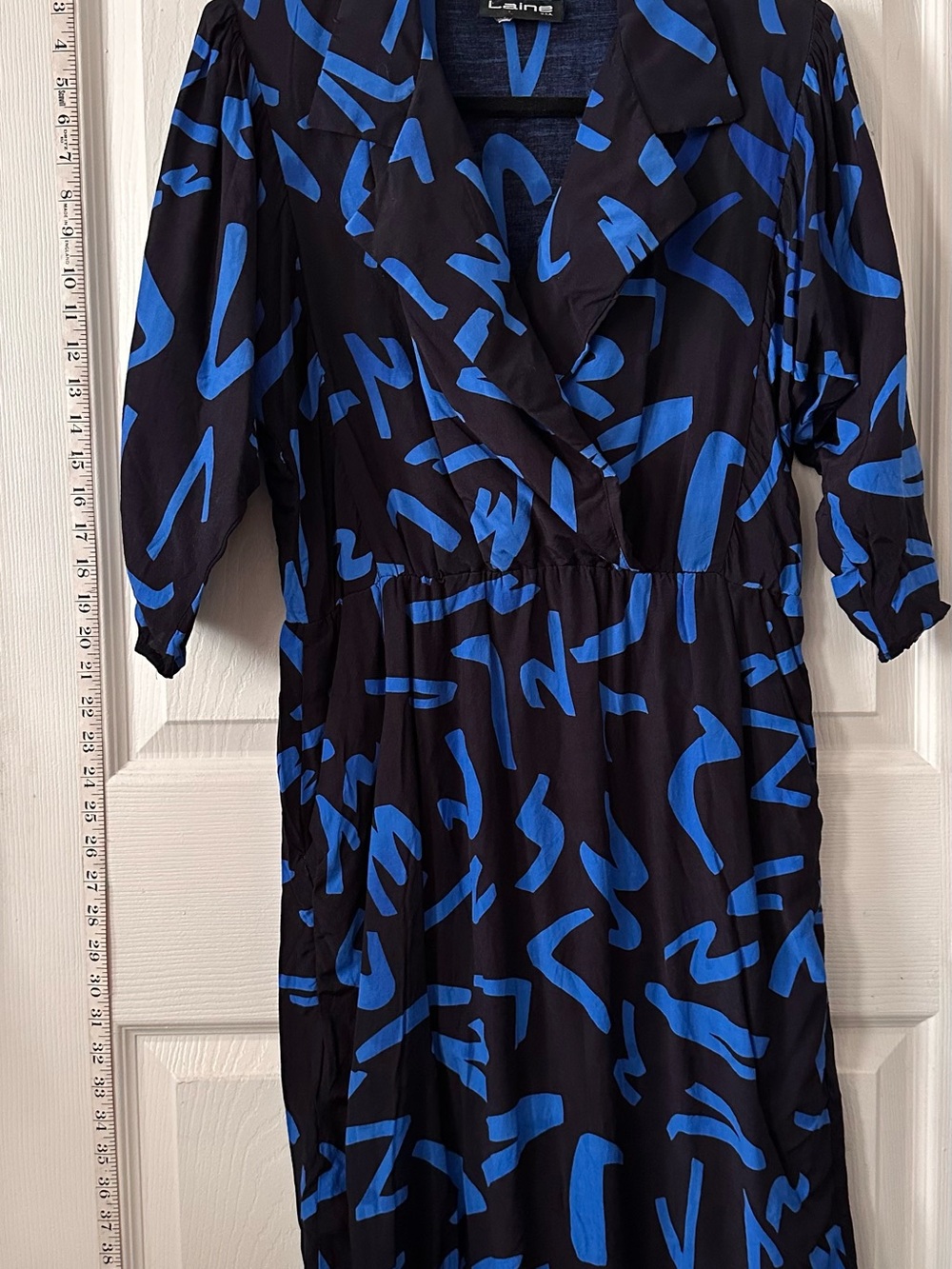 Black Midi Dress with Electric Blue Abstract Print